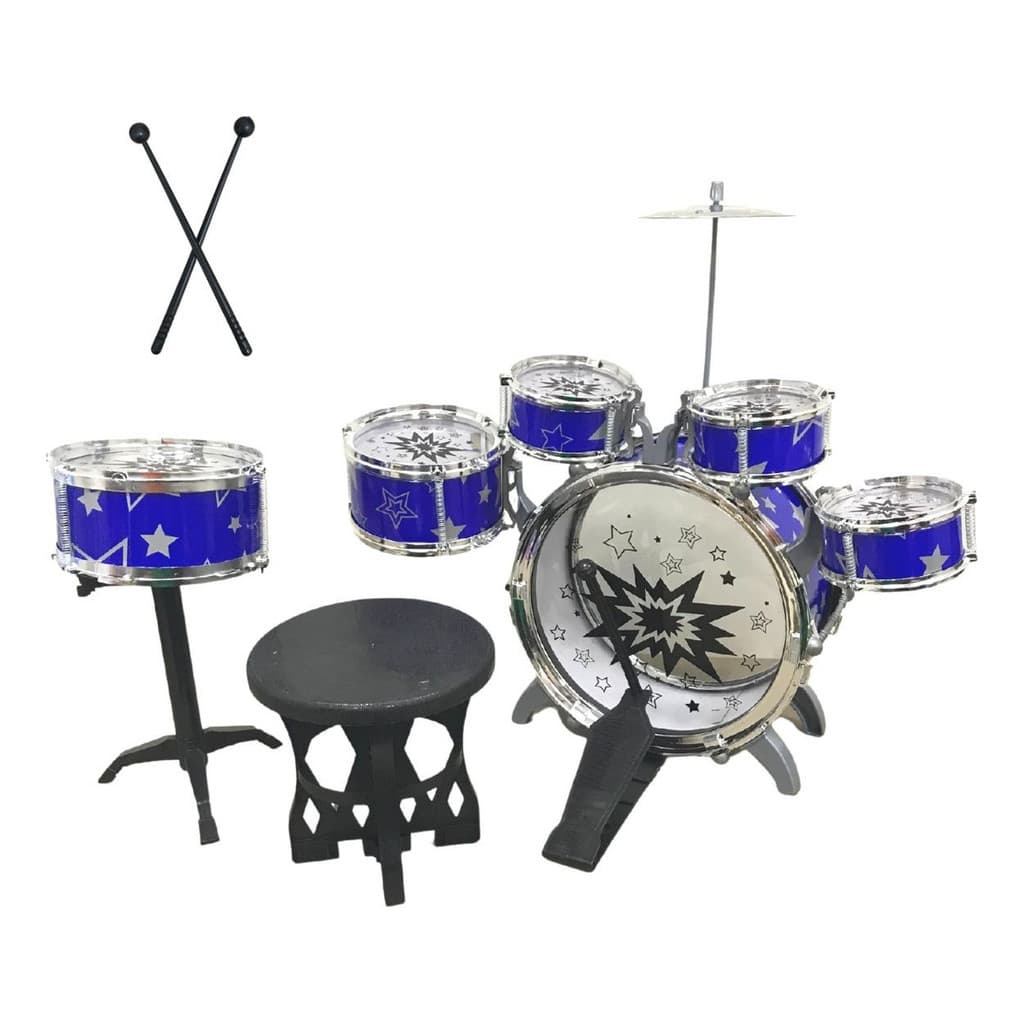 Bateria Infantil Azul c/ Banquinho Musical Importway