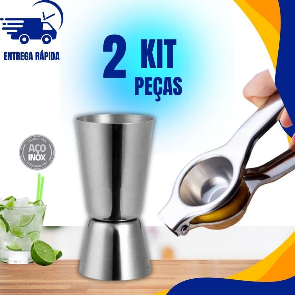 Espremedor de Limão e Dosador duplo de inox para Bebidas e Drinks 50ml e 25 ml.