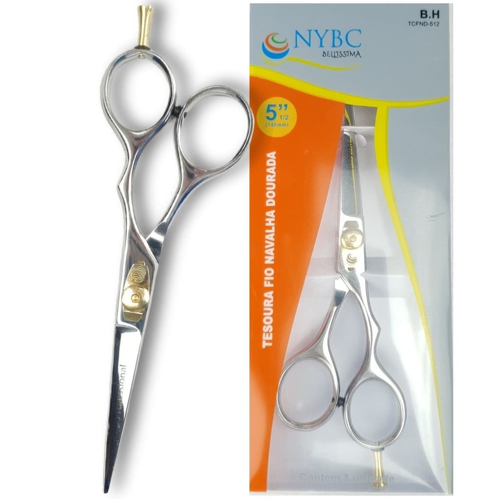 Tesoura Cabelo Fio Navalha Dourada 5 1/2" 14,0 Cm Inox 420