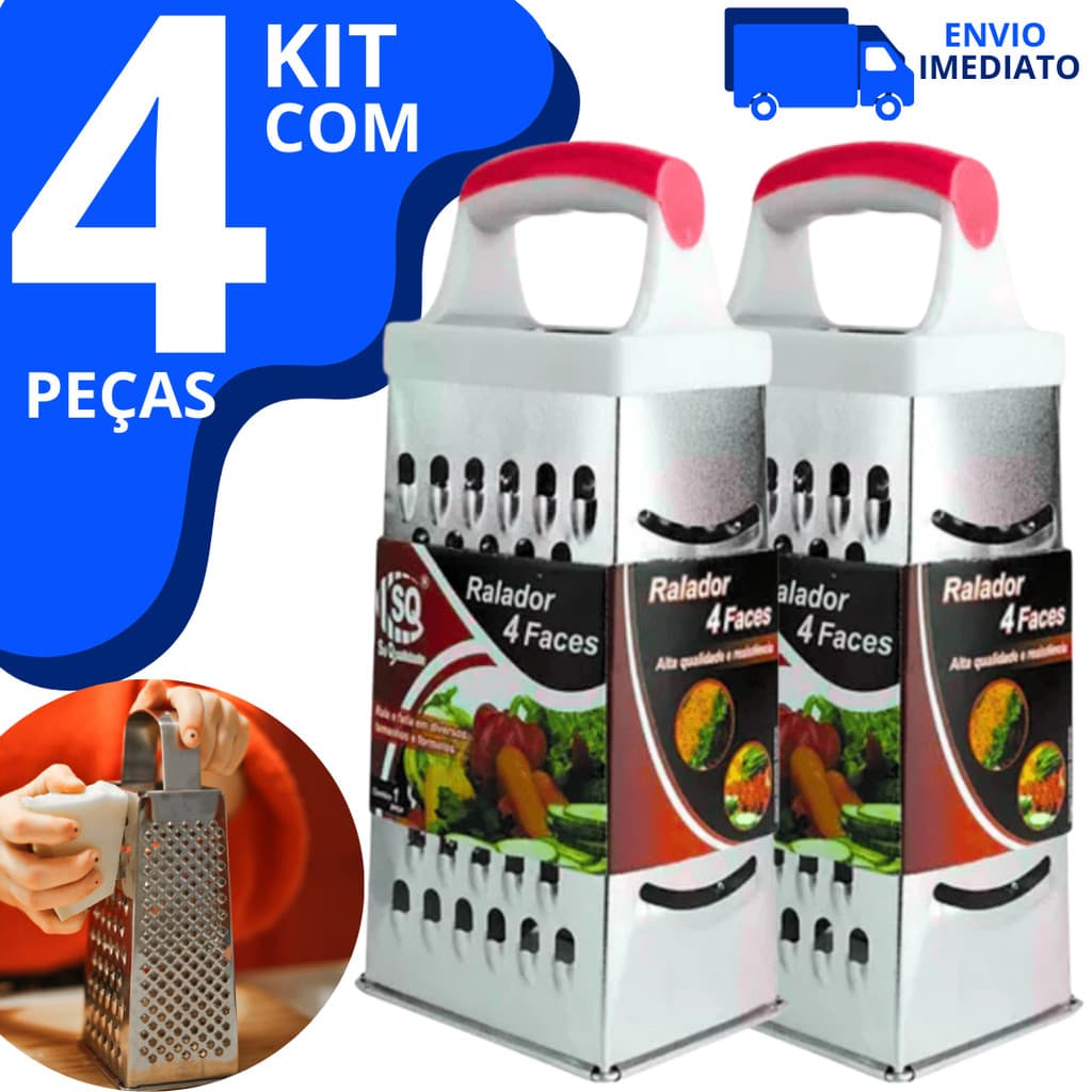 Kit 4 Ralador 4 Faces Para Queijos Legumes Alho 21cm SQ Aço Inox Manual Multiuso