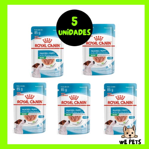Kit 5 x  Ração Úmida 85g Royal Canin Sachê Cães Filhotes Pequenos & Mini