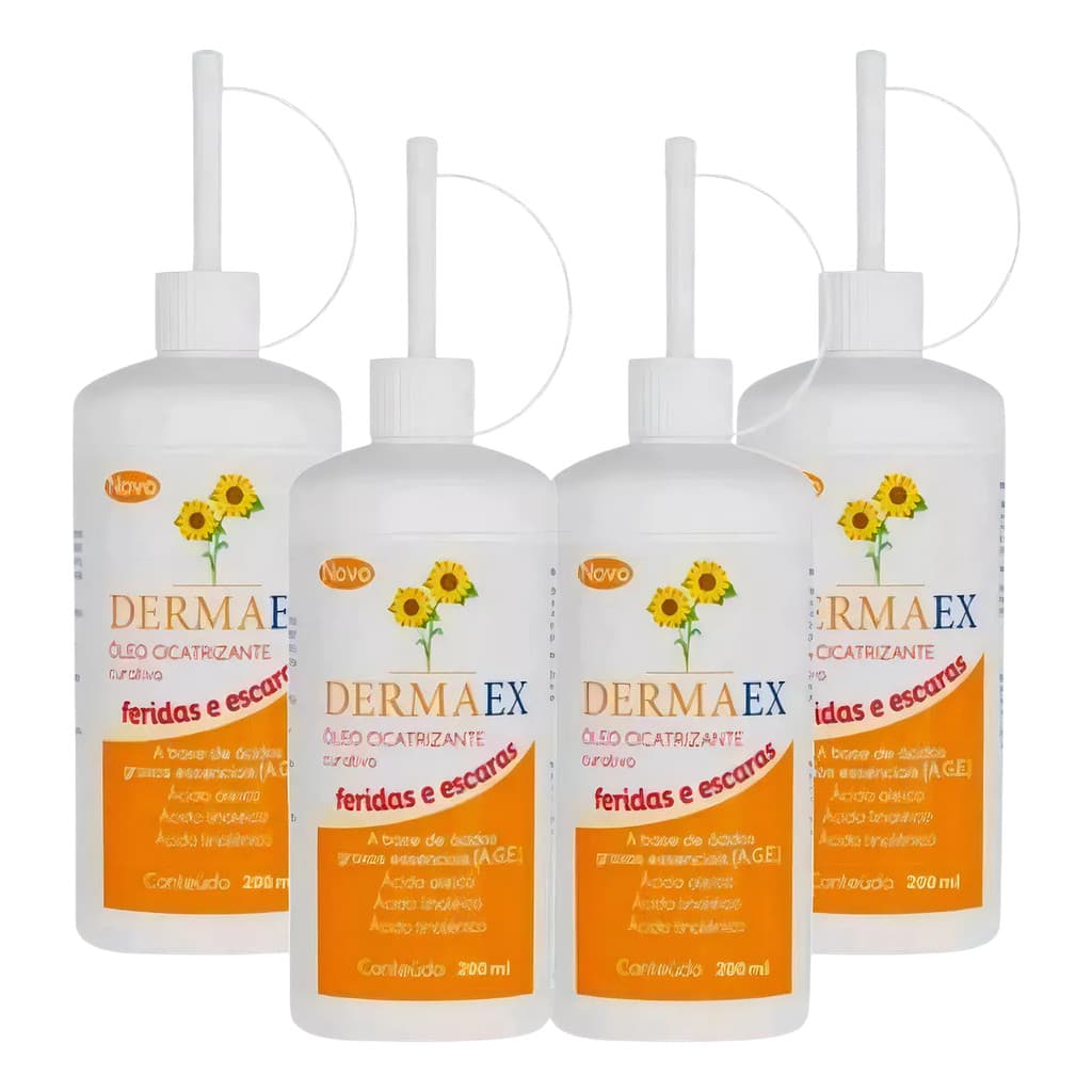 Kit 4x Dermaex 200ml Oleo De Girassol Escaras Assadu Feridas