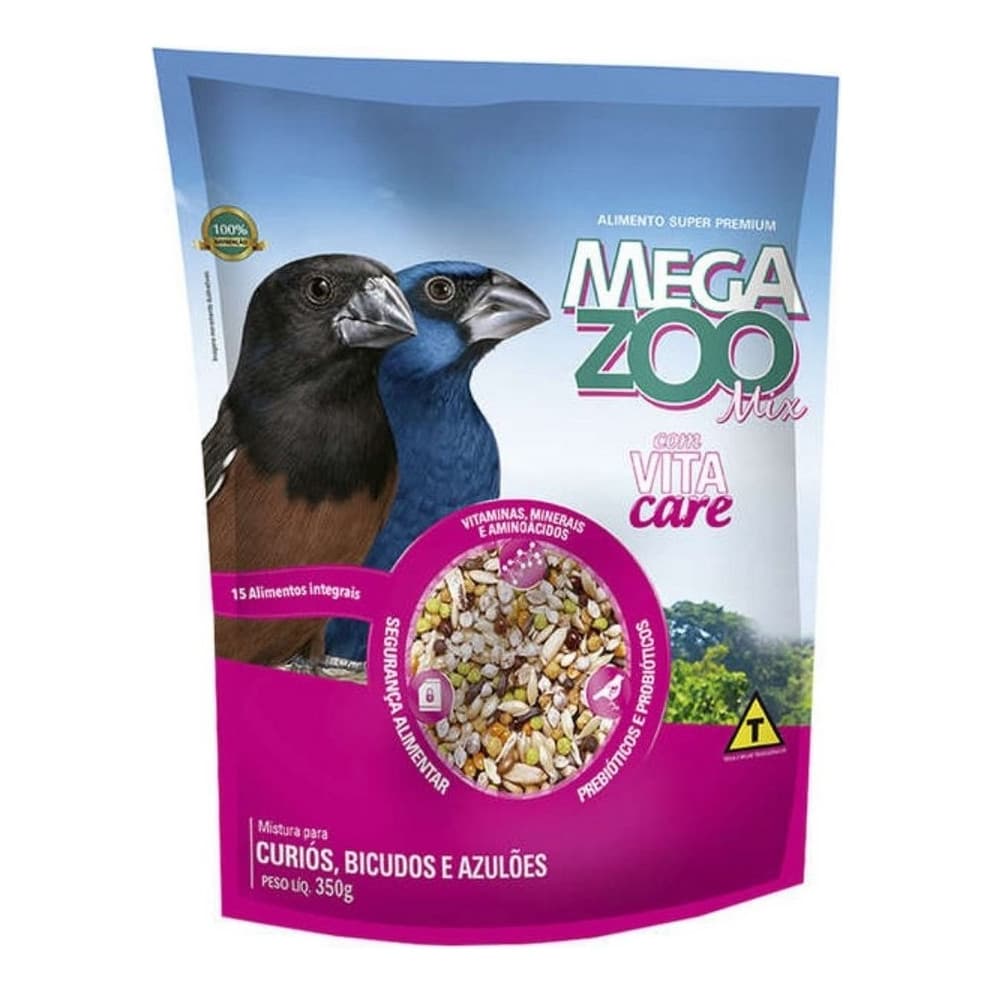 Ração Megazoo Mix Curió Bicudo e Azulão 350g Super Premium Para Pássaros Alimento Completo