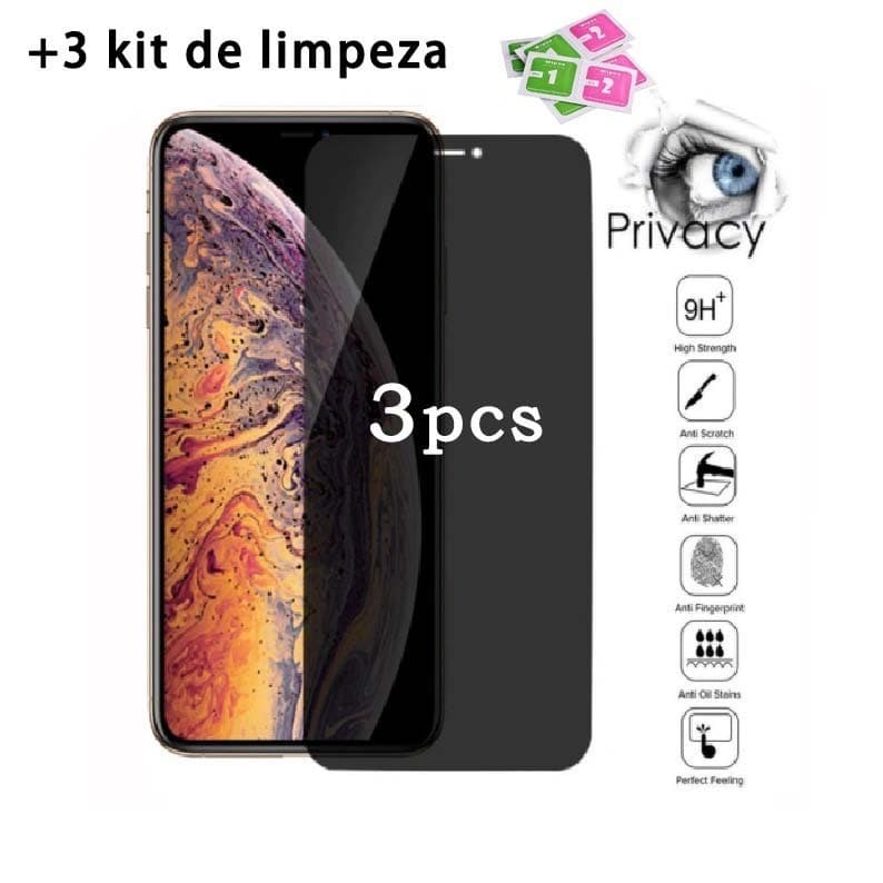 Kit 3pcs Película de vidro 3D Privativa Anti Spy Para IPhone  7 8 XS XR 11 12 13 14 15 16Pro Max 17 17promax
