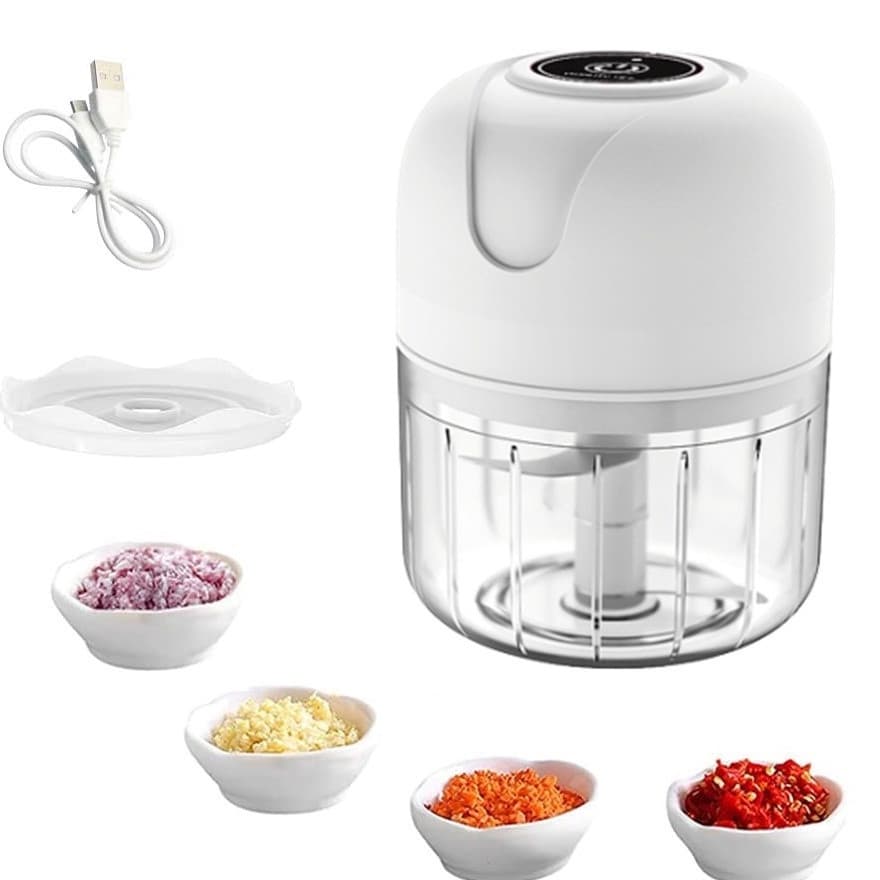 Mini Processador Elétrico Recarregável USB 250ml Triturador de Alimentos Carne Alho Frutas Legumes