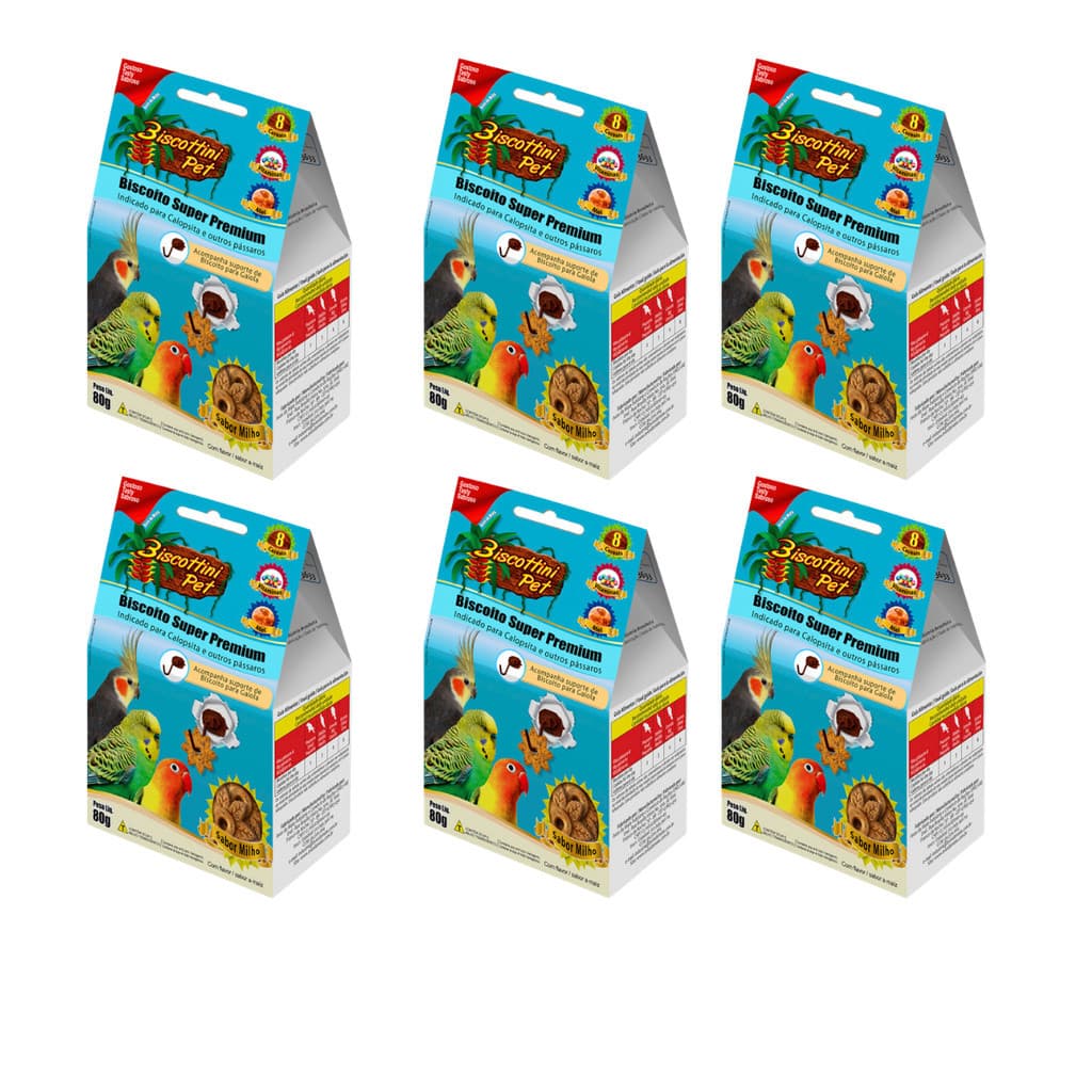 Biscottini pet - Kit com 6 unidades de Biscoitos Para CALOPSITA , PEQUITOS e AGAPONIS de 80gr cada