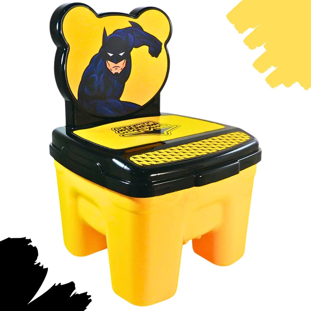 Cadeirinha Infantil Grande Plástico Resistente Batman Com Tampa Abre Fecha Criança Menino Presente Educativo Super Herói