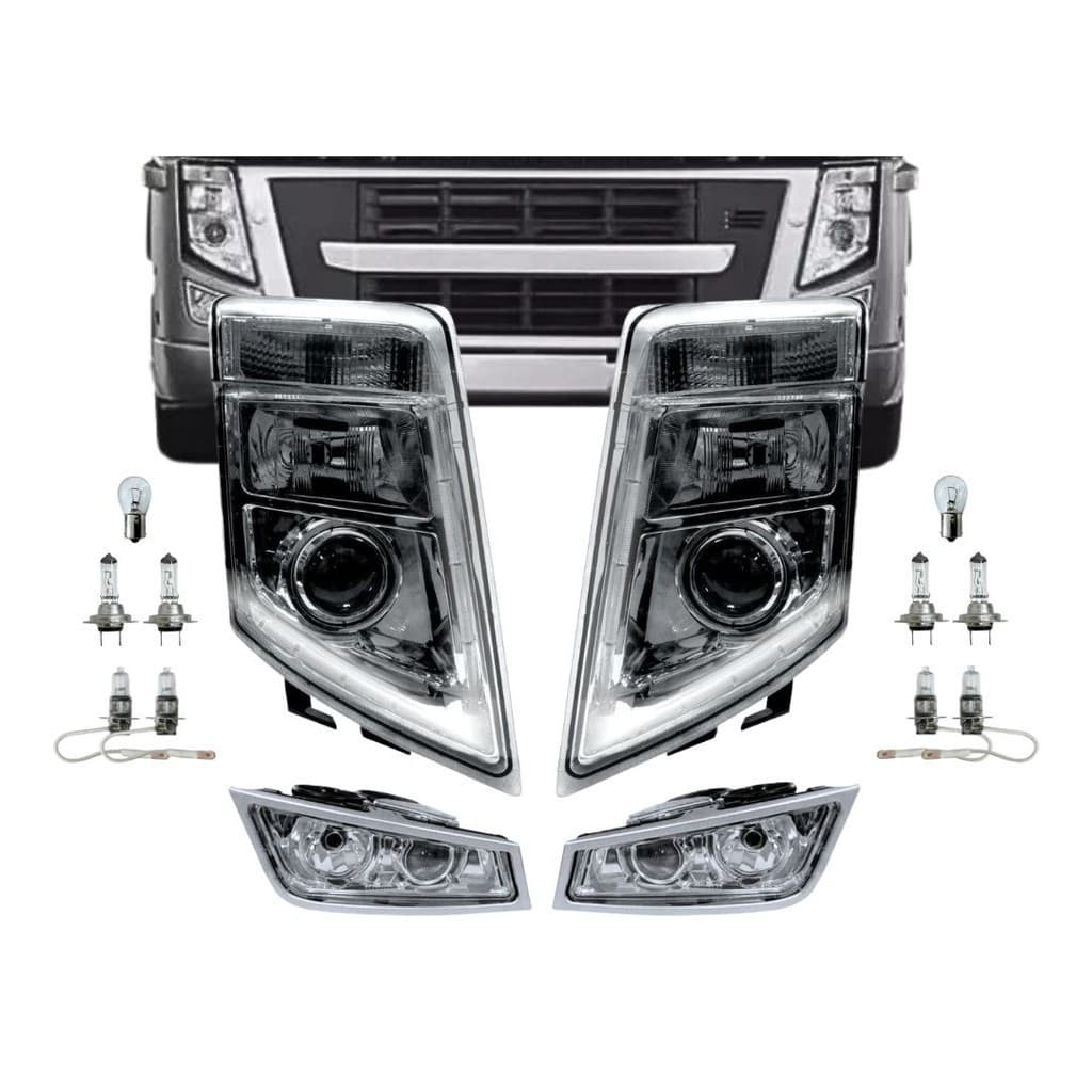 Kit Farol Principal Dianteiro + Farol Auxiliar e Lâmpadas Para Volvo FM / FH 2009 a 2014 DRL LED