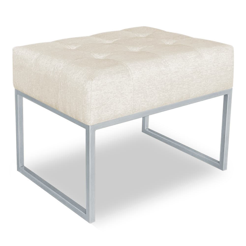Puffe Para Sala de Estar Lisa Linho Base Metálica Industrial Prata - Pallazio
