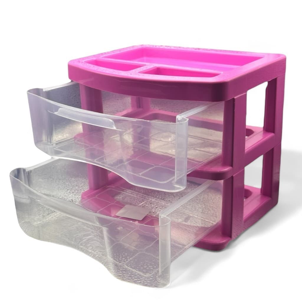 Gaveteiro De Mesa 2 Gavetas Para Escritório Maquiagem Rosa