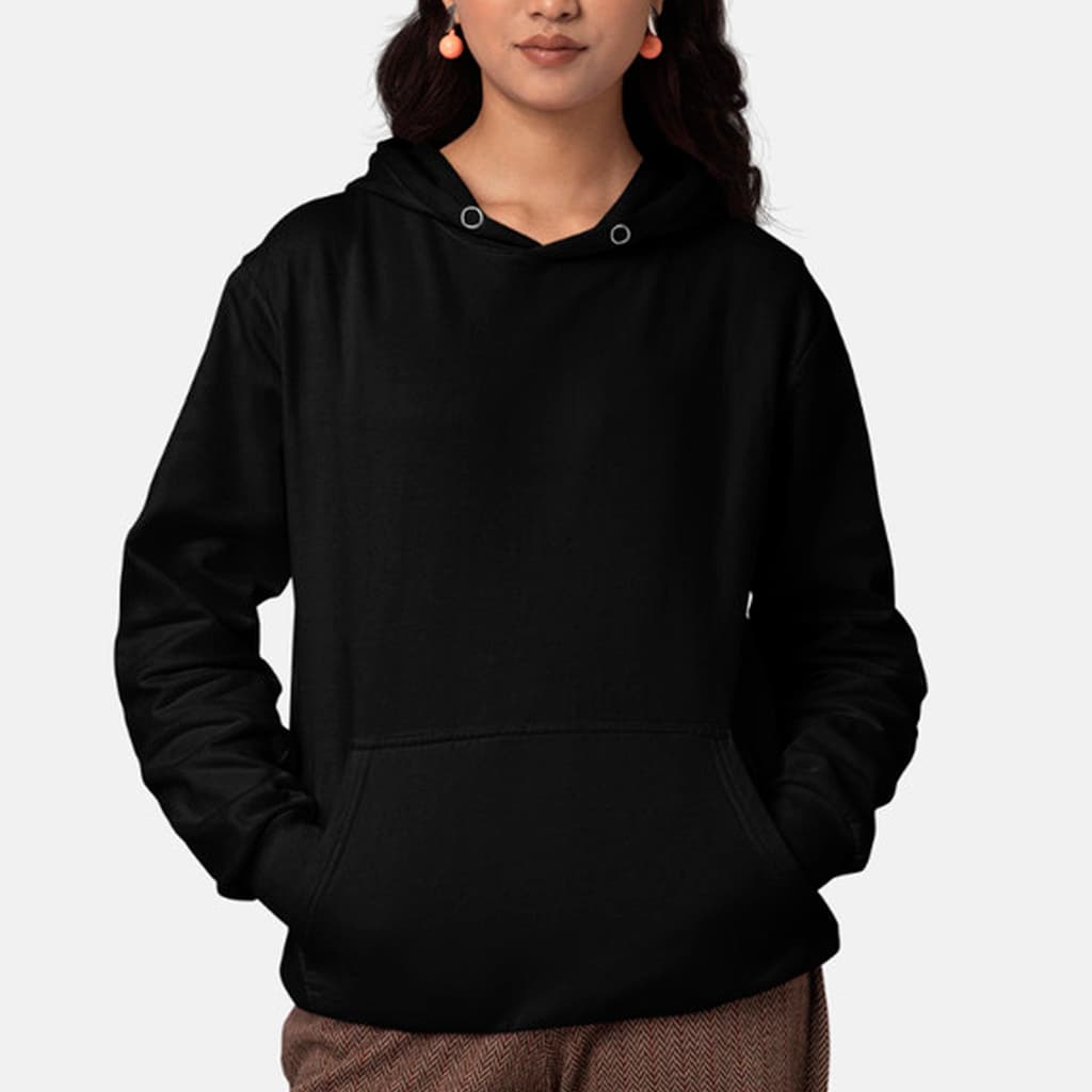 Moletom Canguru com Capuz e Bolso Feminino Preto/Branco Feito em Algodão Casaco Agasalho Confortável e Quentinho
