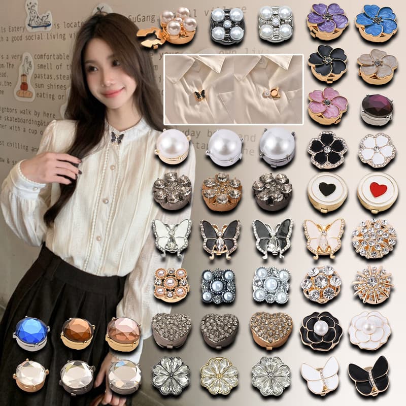 Nobleflyingyunyuan 45 Luz Estilo Luxo Diamante Camisa Feminina Abotoaduras Botões Decorativos Menina Temperamento Versát