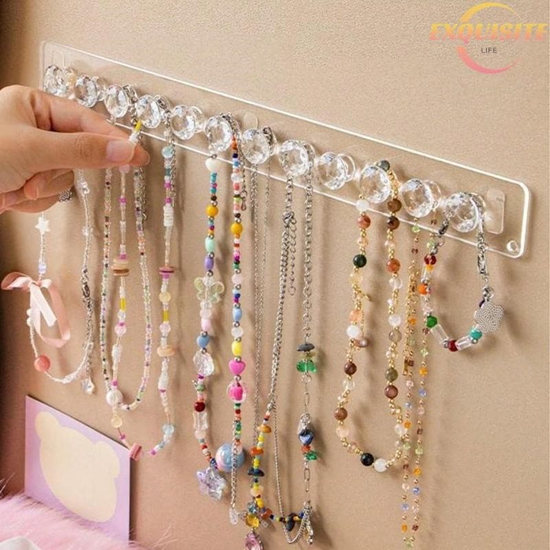 [EL] 7/12 Ganchos Transparente Acrílico Jewerly Rack De Armazenamento Para Brinco Colar Cabide Titular Fixado Na Parede