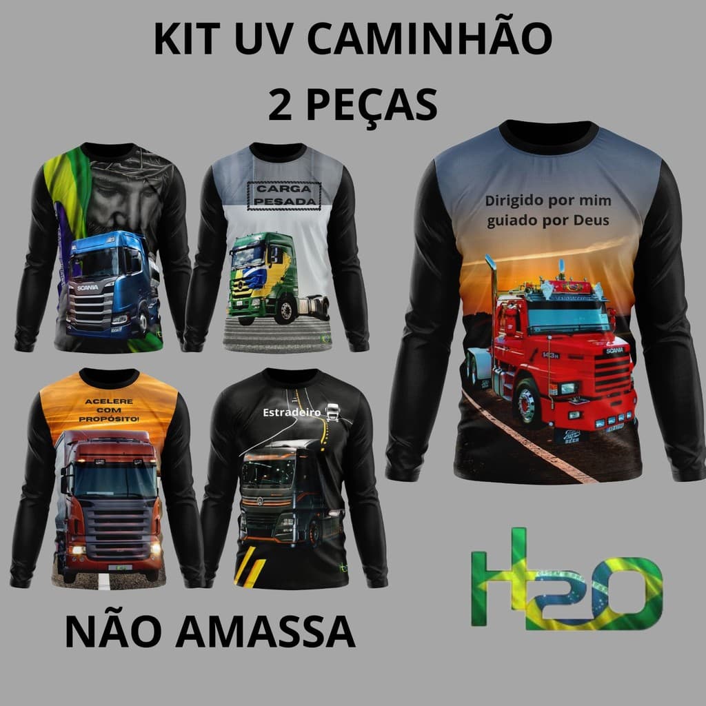 KIT 2 Camisa Camiseta Masculina/Feminina UV Caminhão Scania Volvo Mercedes