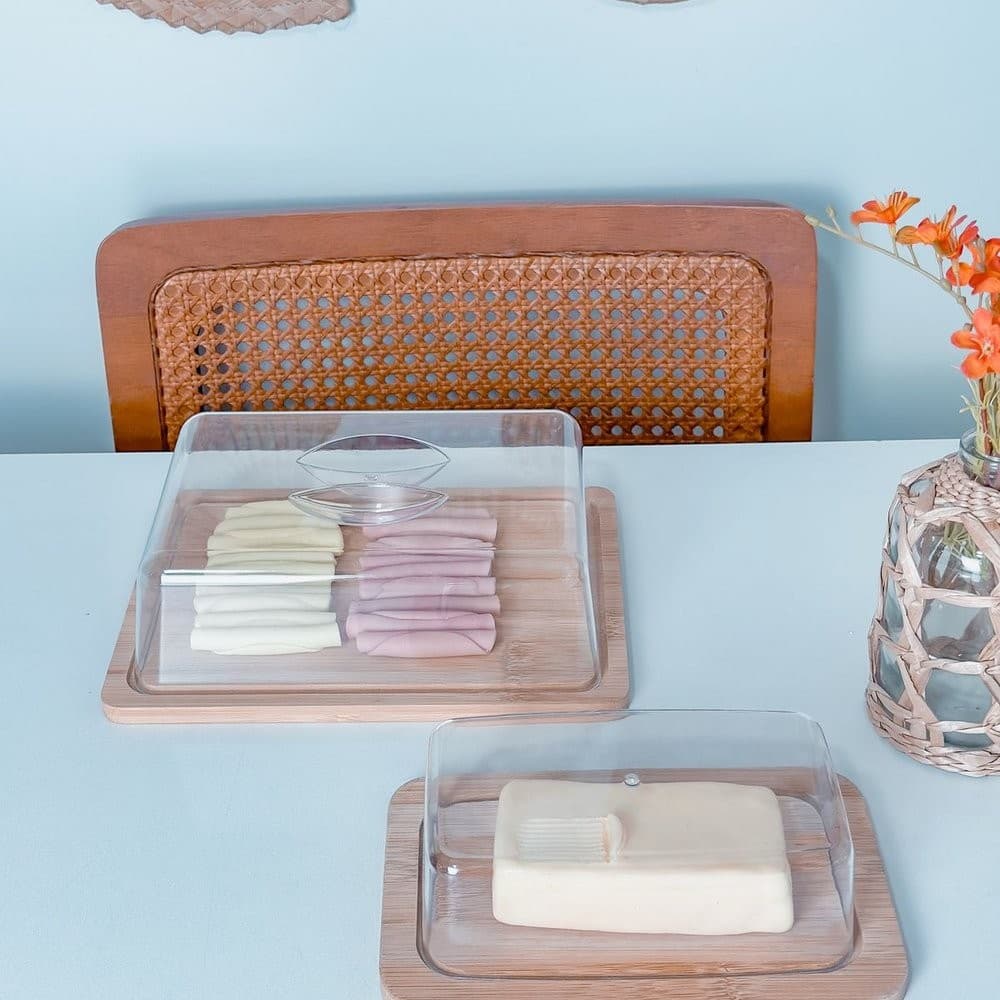Kit Porta Frios + Porta Manteiga Bambu Café da Manhã | Complemento de Mesa