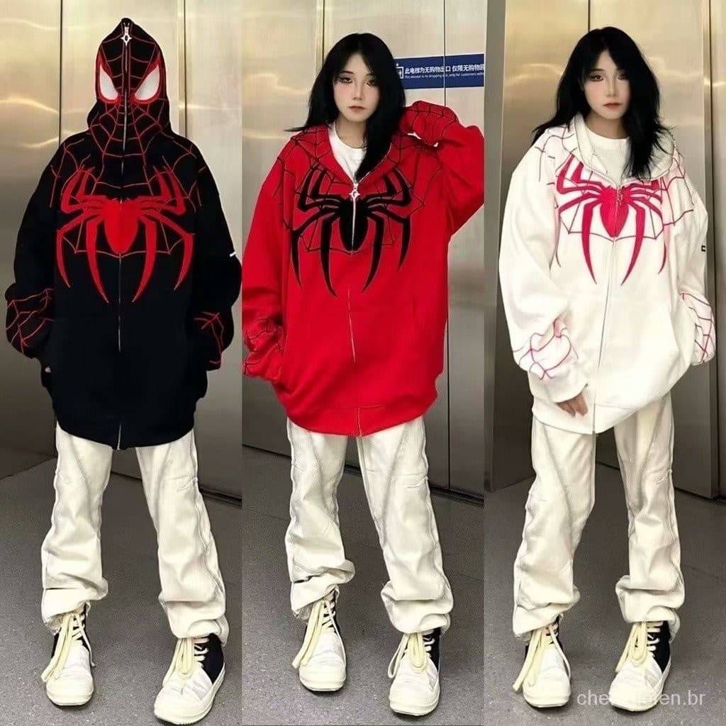 Jaqueta com Capuz Feminina de Zíper do Homem-Aranha de Outono