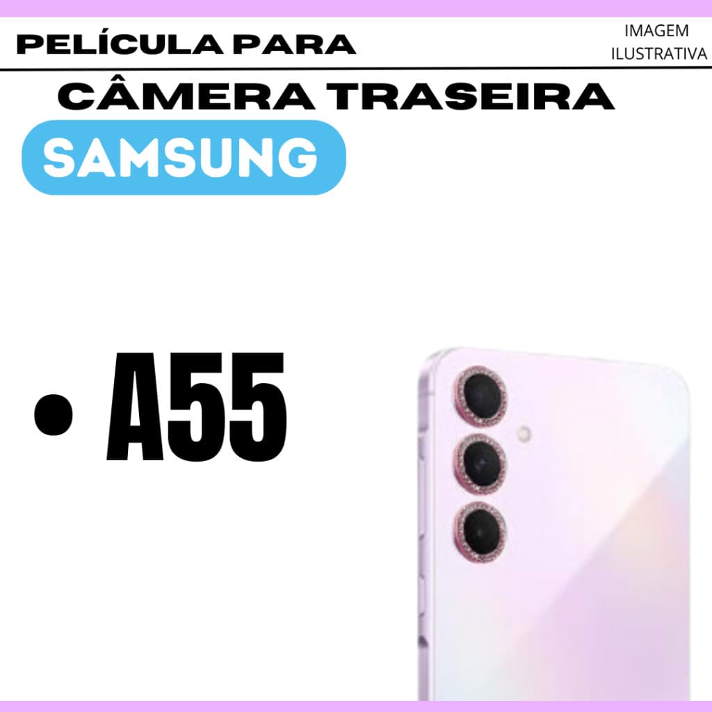 Película de Câmera de Strass e Lisa Para Samsung A55 / Película Traseira.
