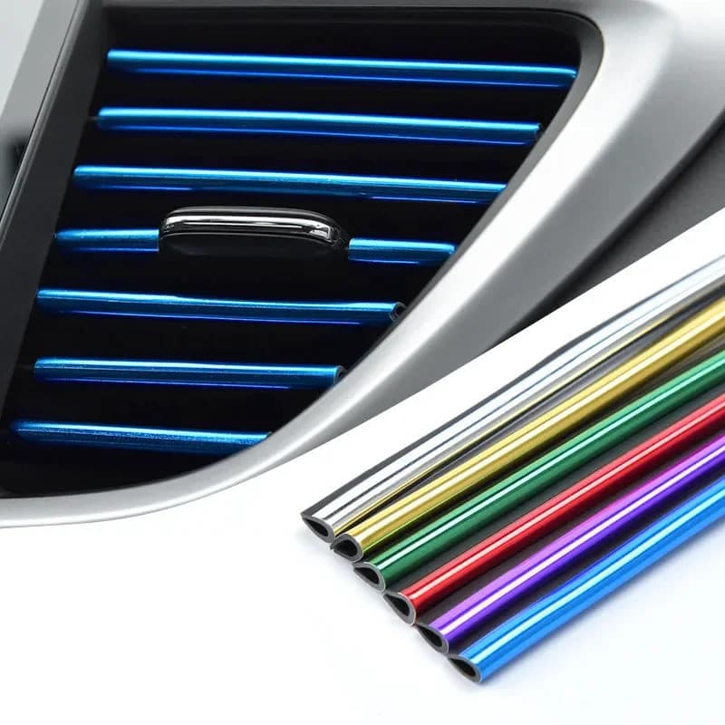 10 Pçs Carro Ar Condicionado Tomada Decoração Tira Em Forma De U Cromo PVC Colorido Brilhante Do