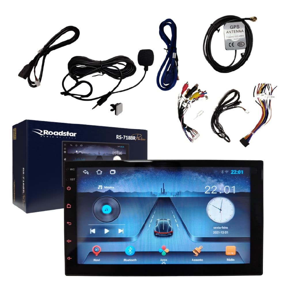 Central Multimidia 7'' Universal 2 DIN Android 14 Carplay Sem Fio Rádio Automotivo Som GPS WIFI IPS