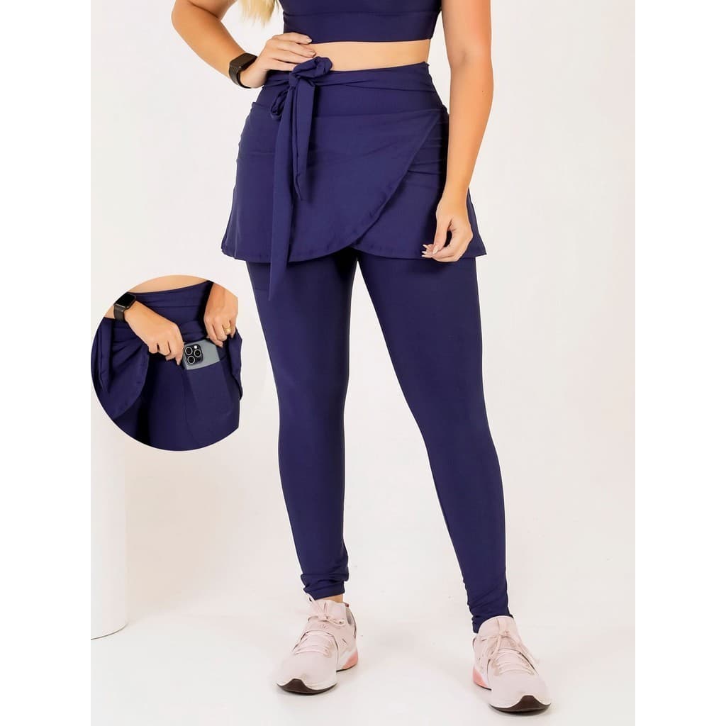 Calça Legging Com Saia Fitness Feminina Com Bolso Moda Evangélica Academia Suplex The Start