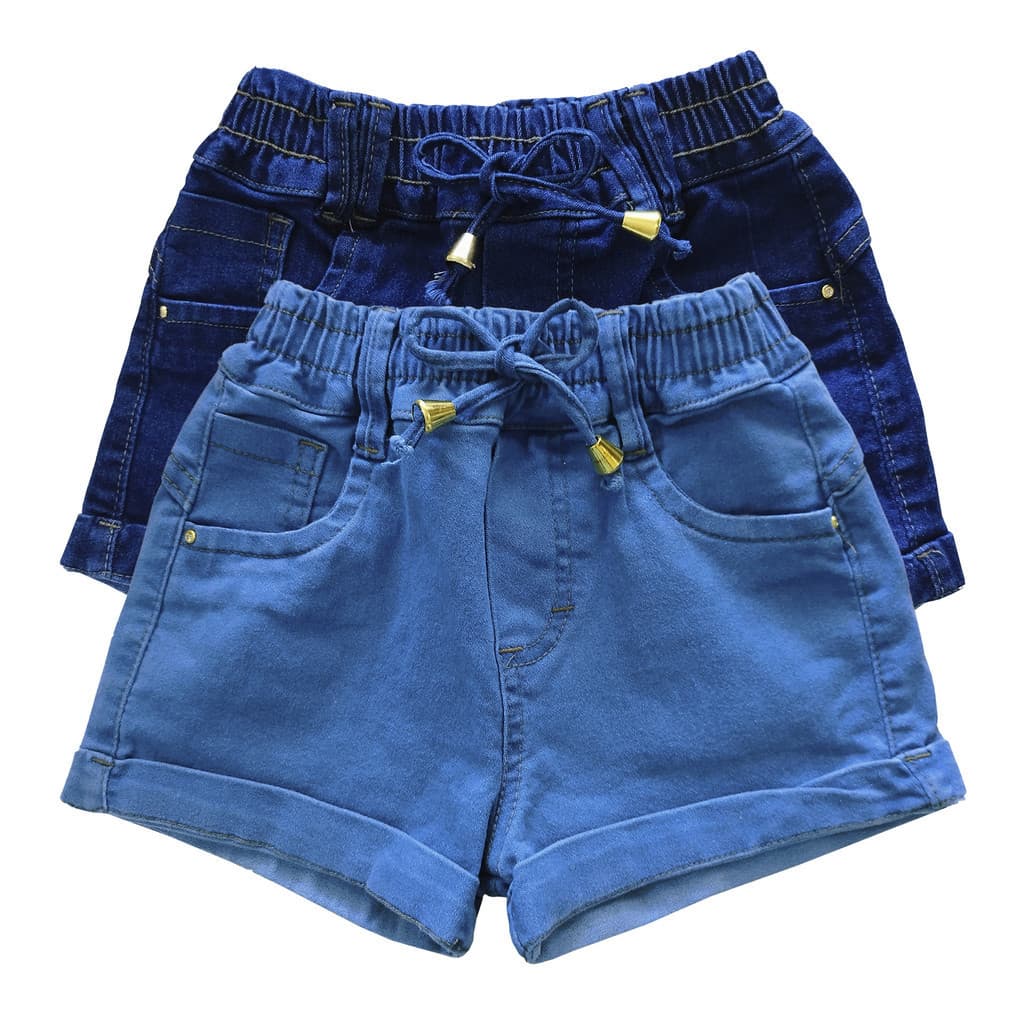 Kit 2 Shorts Jeans Elástico Feminino Infantil Verão Lycra