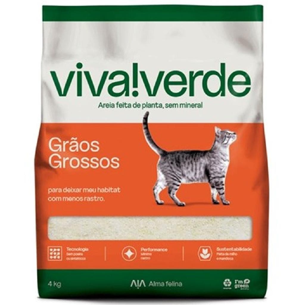 Areia Higiênica Biodegradável Viva Verde para Gatos Grãos Grossos - 4kg