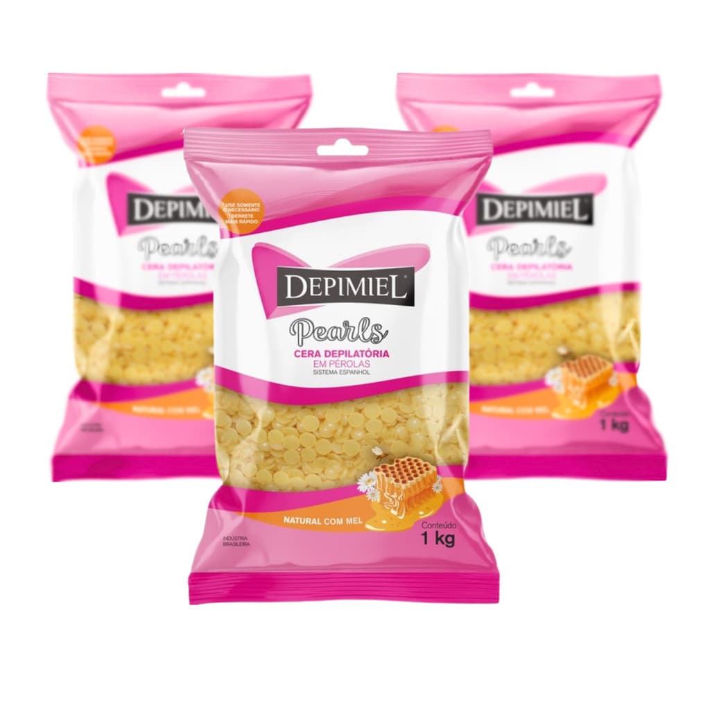Kit c/3 Ceras Quente para Depilação Natural em Pérolas 1Kg Depimiel