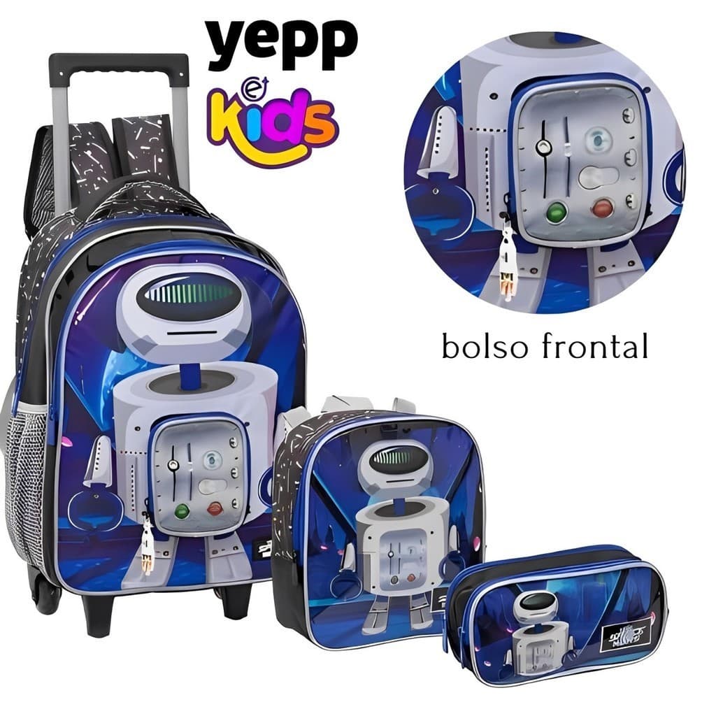 MOCHILA KIT 3 PEÇAS ROBO R2D2 STAR WARS CARRINHO SPACE WARS YEPP