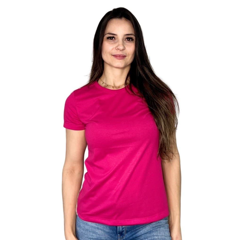 Camiseta Feminina Lisa Pink em Algodão Fio 30.1 Penteado para Estampagem DTF, Silk e Serigrafia.