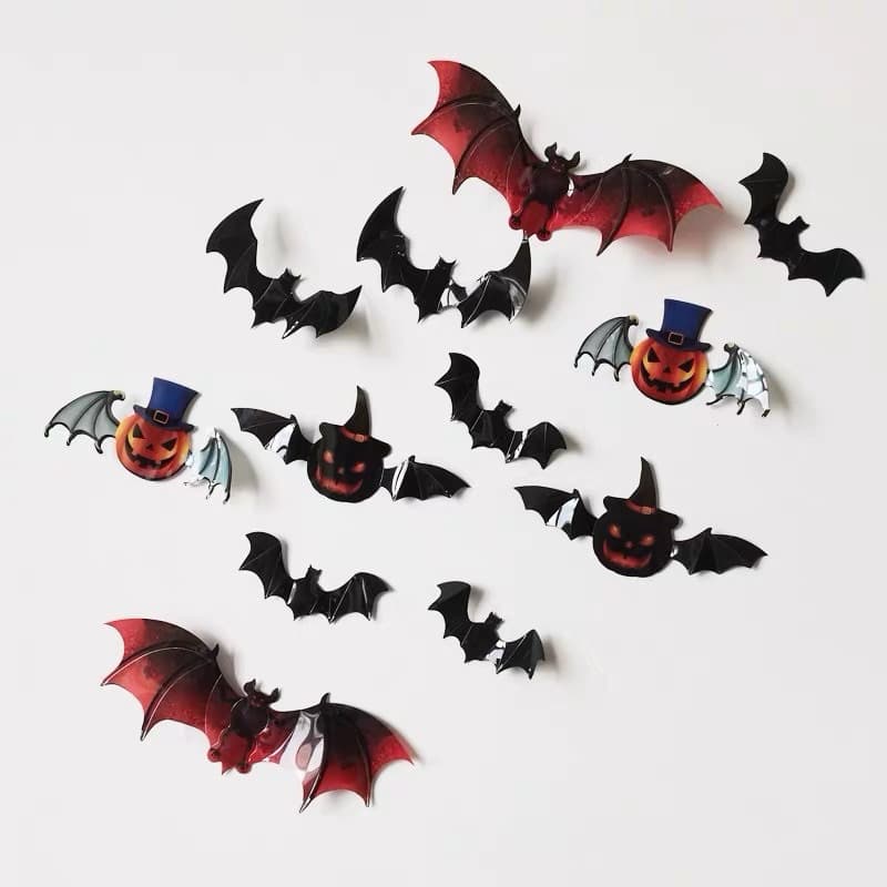 Pacote c/12 peças Enfeite De Halloween 3D Morcegos e Abóbora