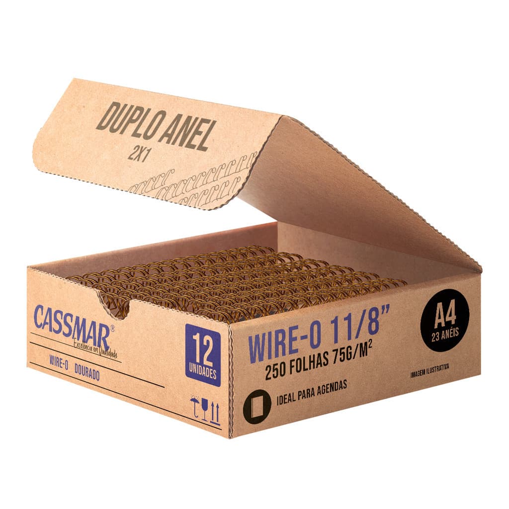 Wire-o para Encadernação 2x1 A4 Dourado 1 1/8 250 fls 12un
