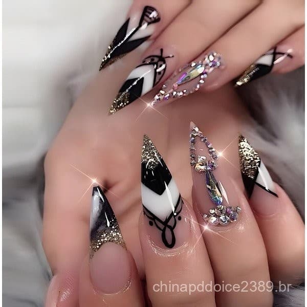 unhas postiças pintada largas decoradas Com Diamantes Cola Unhas Falsas realista De Ponta