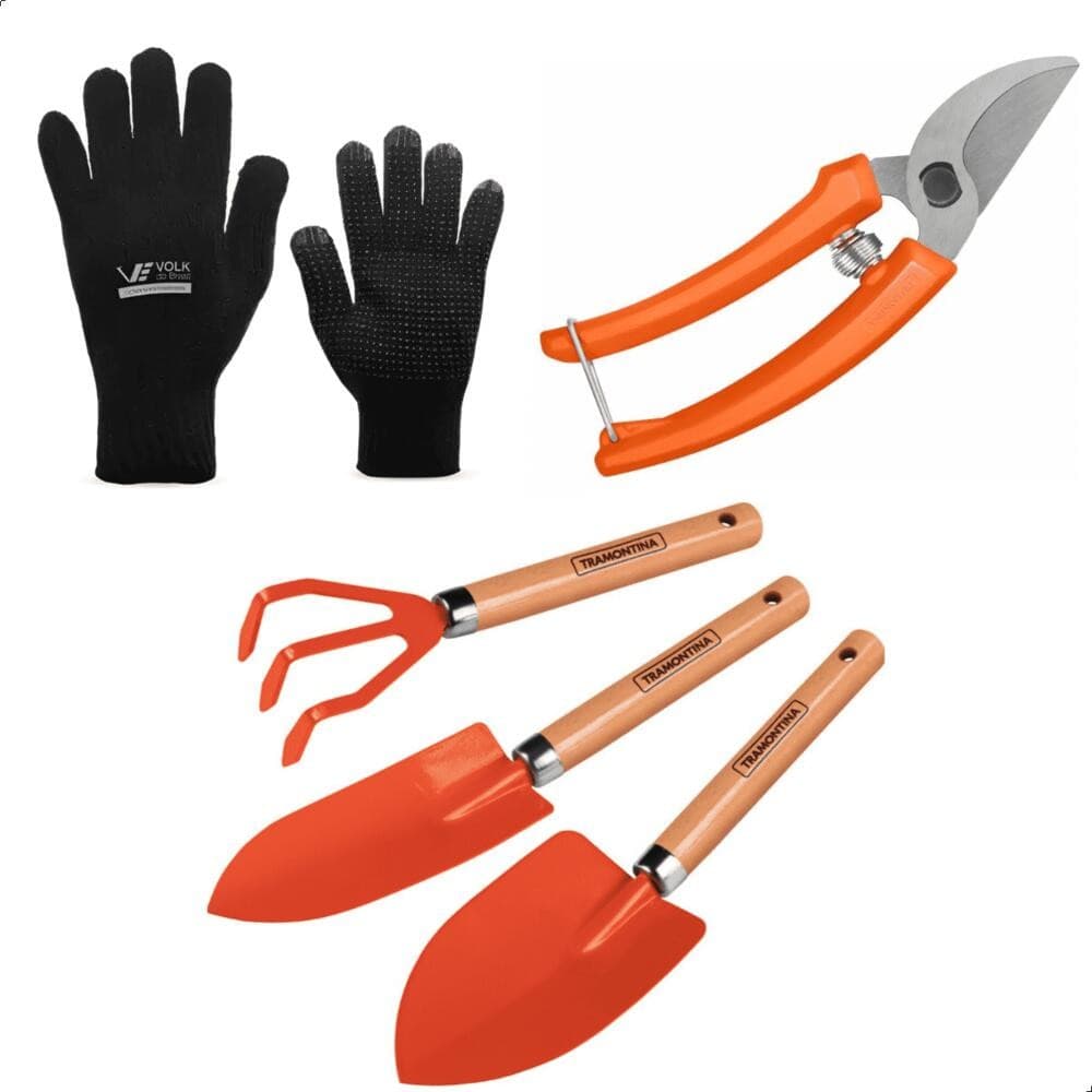 Tesoura Poda Tramontina Com Kit Jardinagem 3 Peças E Luva