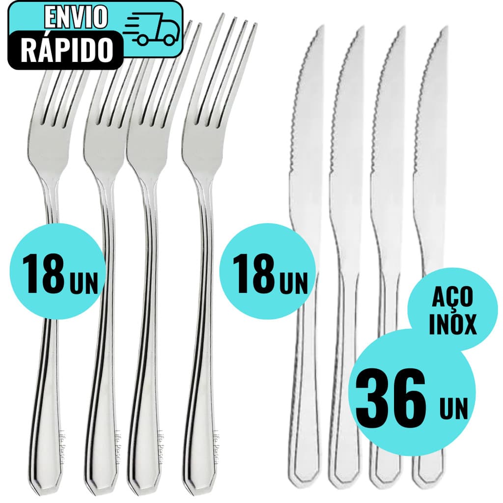 Kit 18 Facas E 18 Garfos Aço Inox Para Refeições Almoços Em Restaurantes Cozinhas Lanchonetes ALI