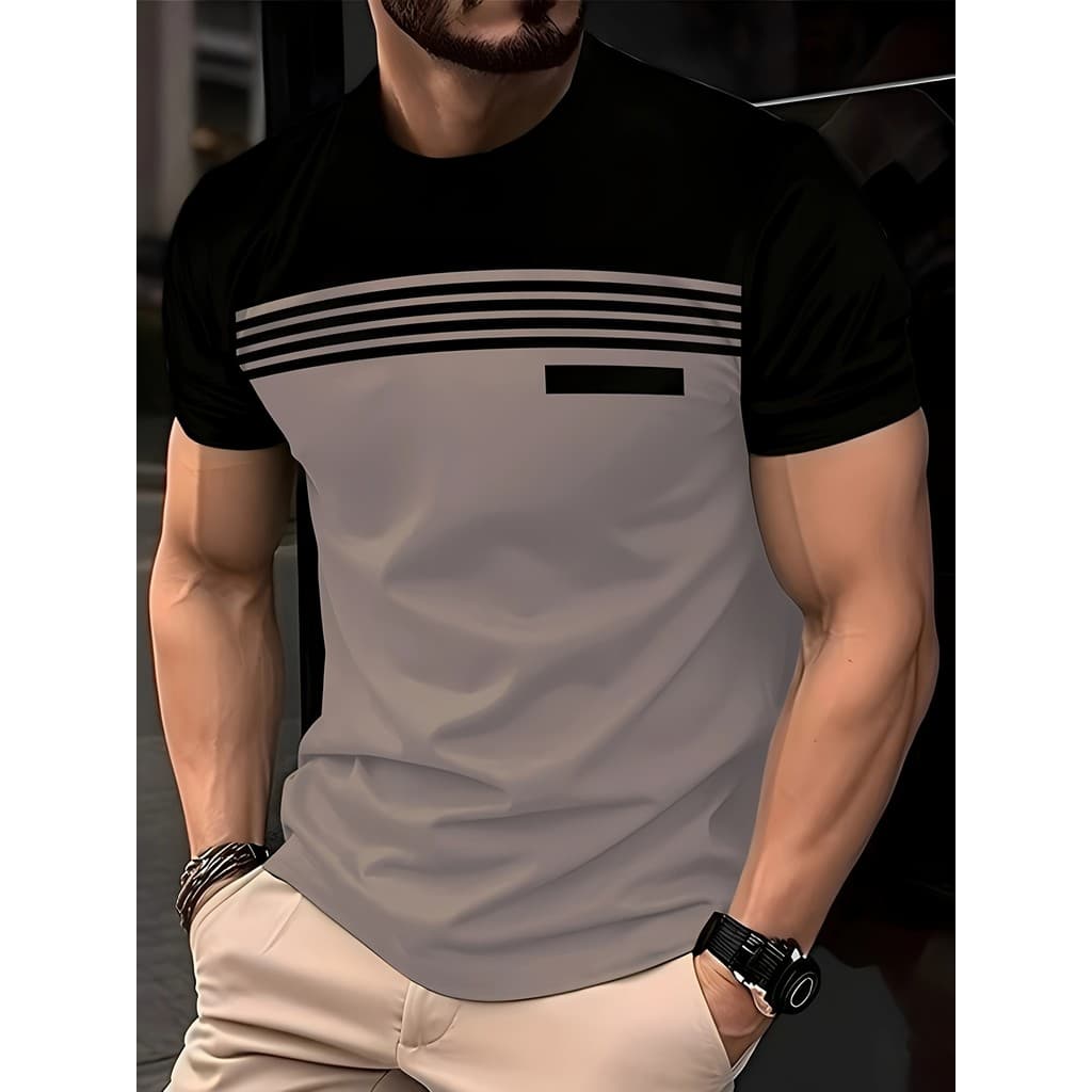 Moda Masculina Listrado Camiseta Verão Manga Curta Camisetas Casuais 3d Impresso Geométrico Legal Diário Hip Hop Roupas