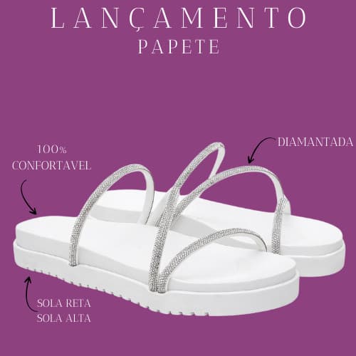 Rasteirinha Papete Feminina Três Tiras Strass Confortável Vizzano Casual Elegante Envio Rapido