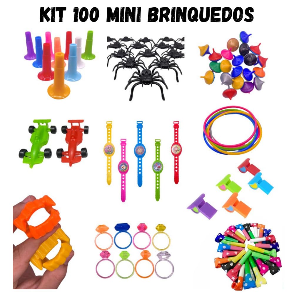 Kit 100 Mini Brinquedos Aniversário Festa Lembrancinha Saquinho Surpresa Dia das Crianças Infantil
