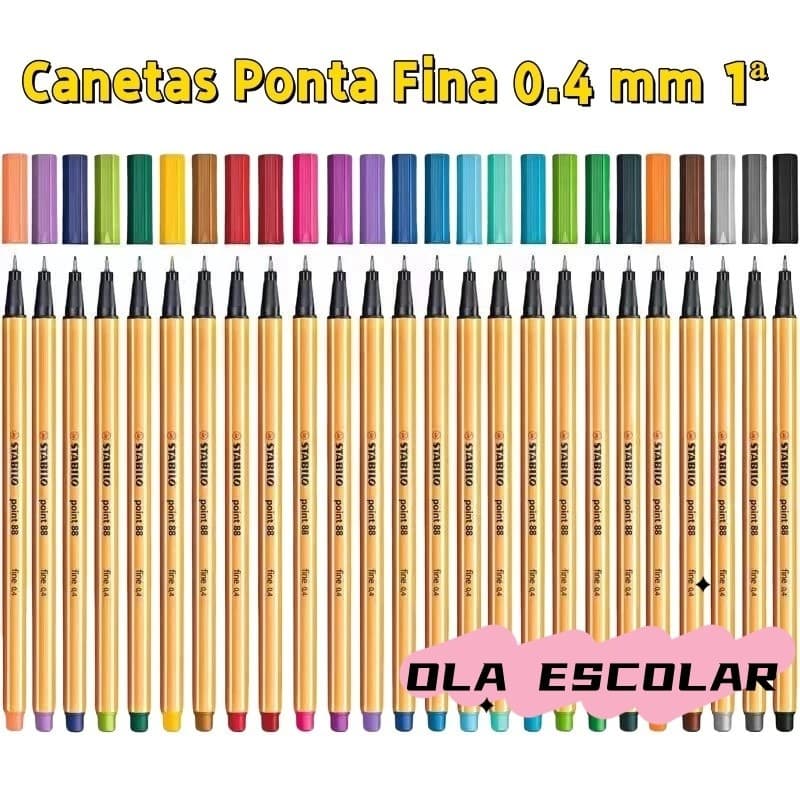 KIT COM 12/24/36/48 Canetas Coloridas Fine Line Ponta Fina 0.4 mm 1ª Linha