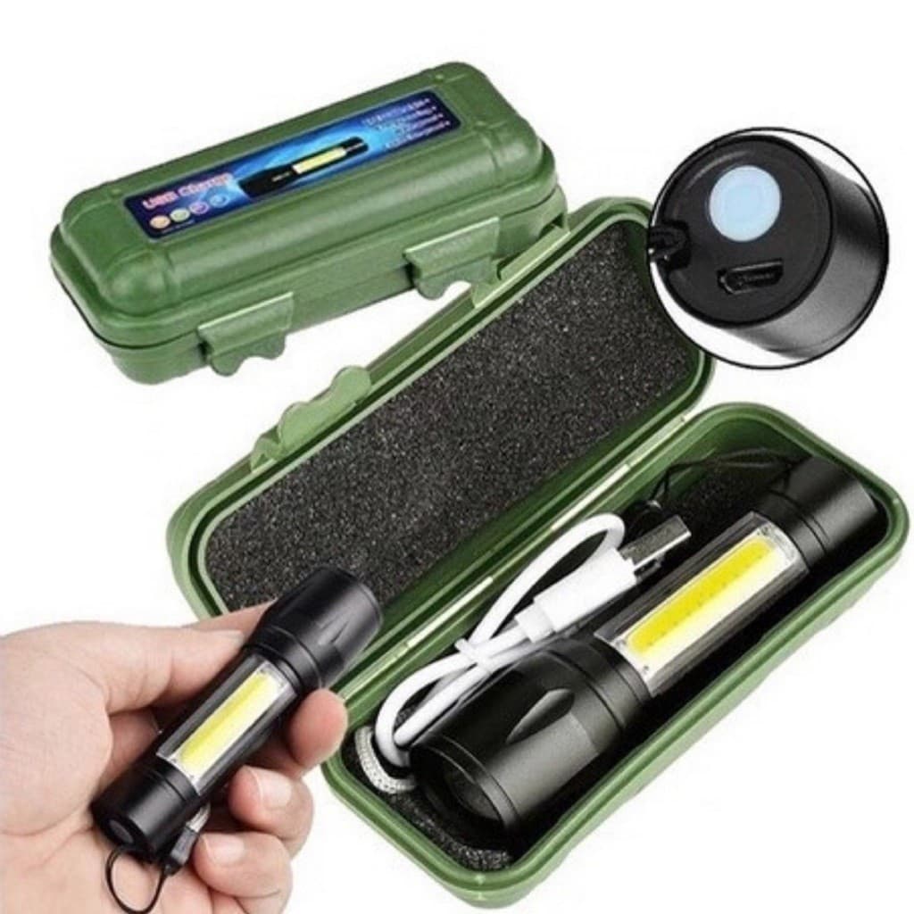 Mini Lanterna Tática Portátil USB Brilhantes, Zoom e LED Recarregável USB com Clipe