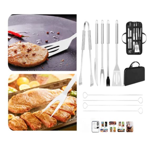 Kit 9 Para Churrasco Profissional Inox Chef Gourmet Utensílios