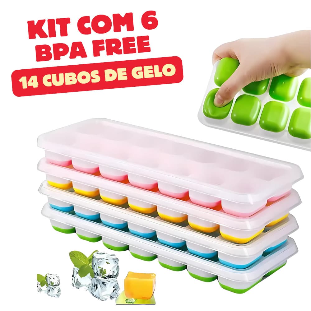 6 Formas De Gelo silicone Cubo C Tampa Rígida Fundo Flexível Silicone Papinha Bebe