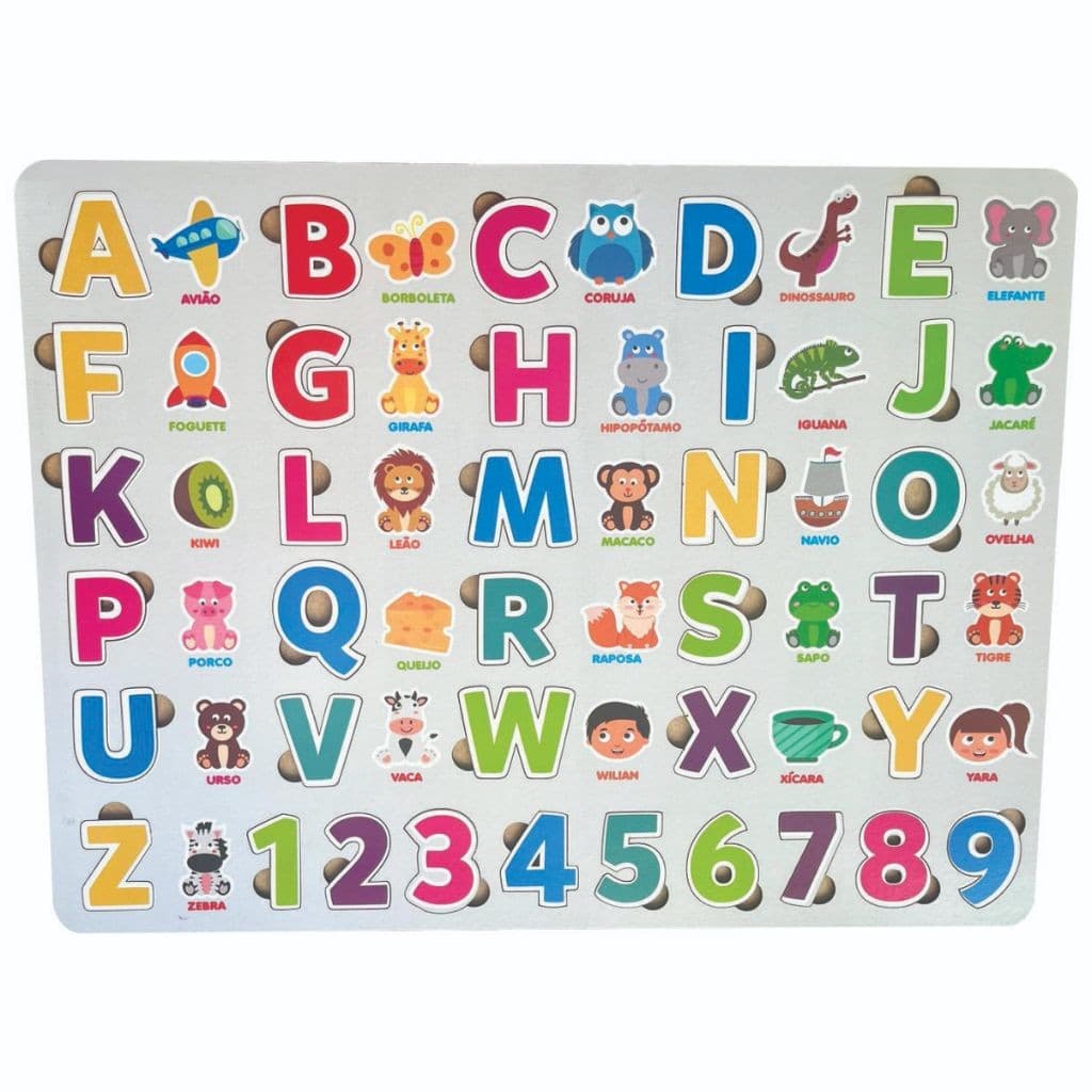 Brinquedo Educativo / Pedagógico Letras e Números Ilustrado Coloridos em MDF