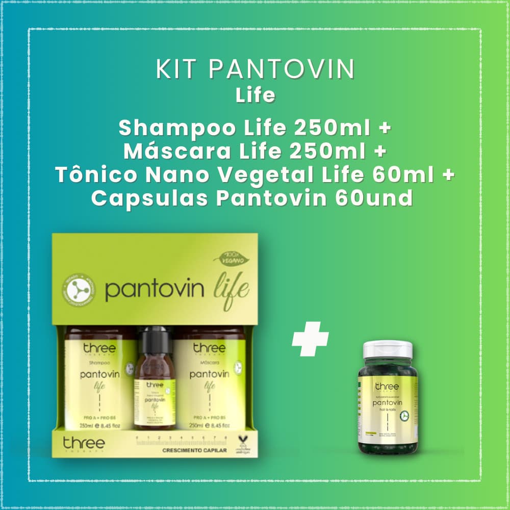 Kit Pantovin Life Shampoo Life 250ml + Máscara Life 250ml + Tônico Nano Life 60ml + Capsulas 60und