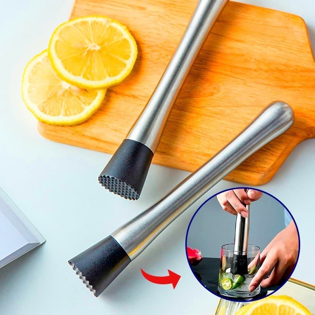 Socador Gelo Gelos Medida 21x3cm Caipirinha e Frutas Feito de Inox e Plástico