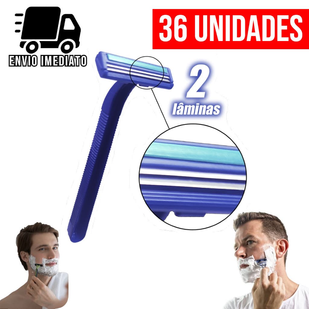 Kit 36 Aparelho de Barbear Descartável com 2 Lâminas e Lubrificante Barba Cabelo e Corpo