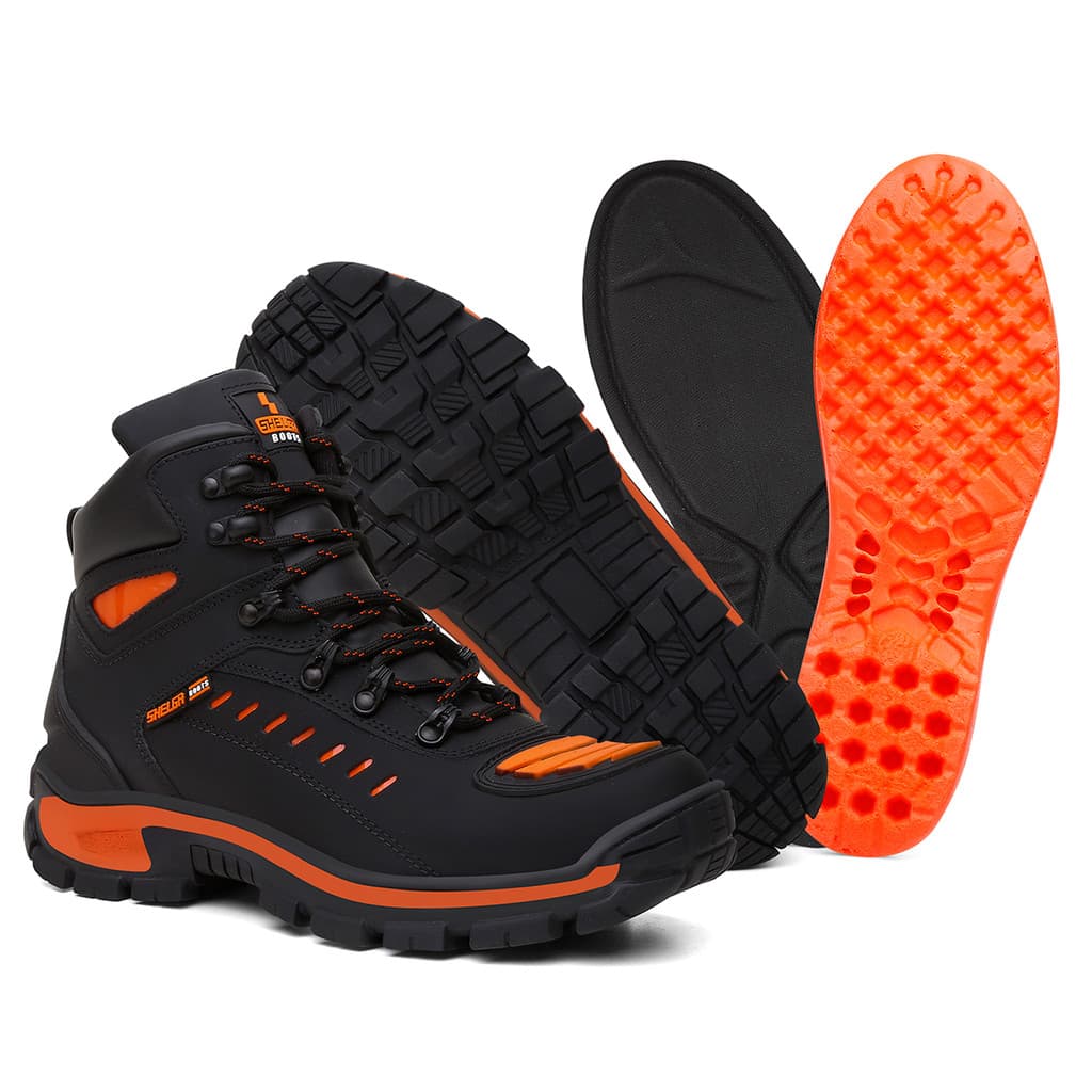 Bota Coturno Masculino Shelga Biqueira PVC Couro Legitimo Conforto Trabalho Segurança