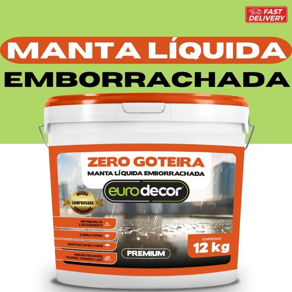 Manta Liquida Zero Goteira 12KG Impermeabiliza Lajes Telhados Fachadas 12KG Ou 3,6KG