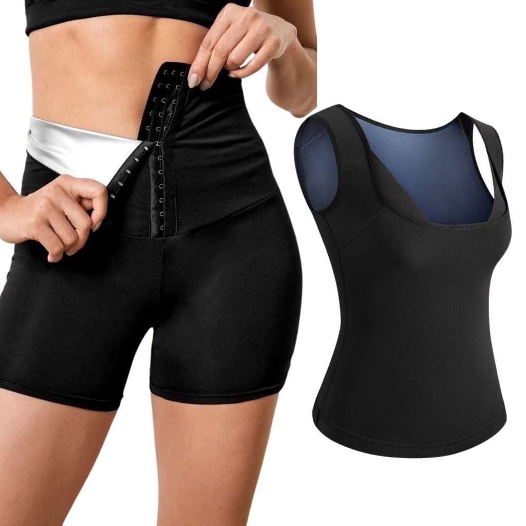Kit Short + Regata Sauna Shaper Queima Gordura Cinta Modelagem