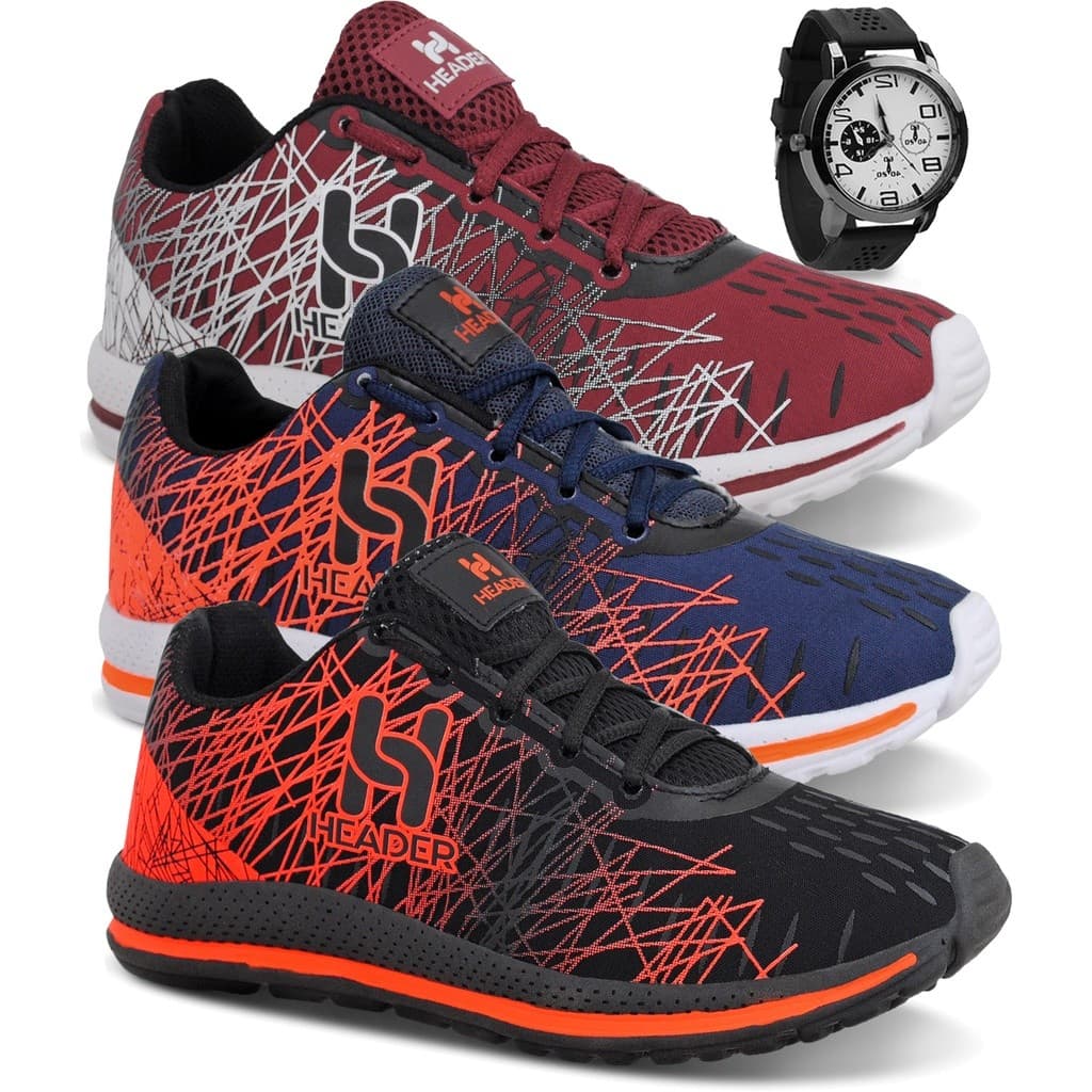 Kit Tênis Masculino Header Spider Caminhada Academia Corrida Esporte 3 pares + Relógio