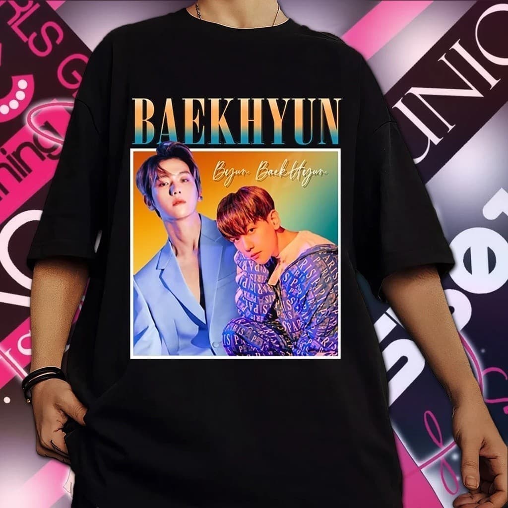 Camiseta T-shirt Unissex Baekhyun Exo Kpop 90' Vintage ! font t-shirt